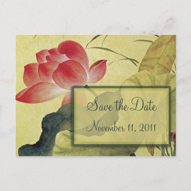 Lotus Blossom Wedding Save the Date Postcard (Front)