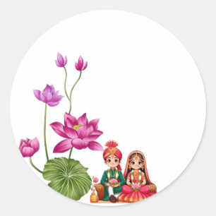 Lotus, bride and groom classic round sticker