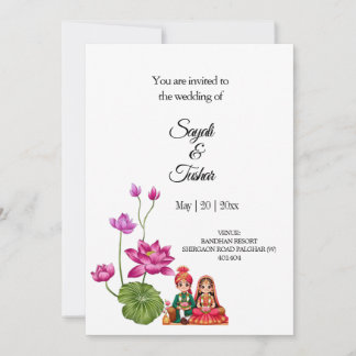 Lotus, bride and groom invitation