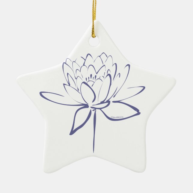 Lotus Calligraphy (Blue) Ceramic Tree Decoration (Front)