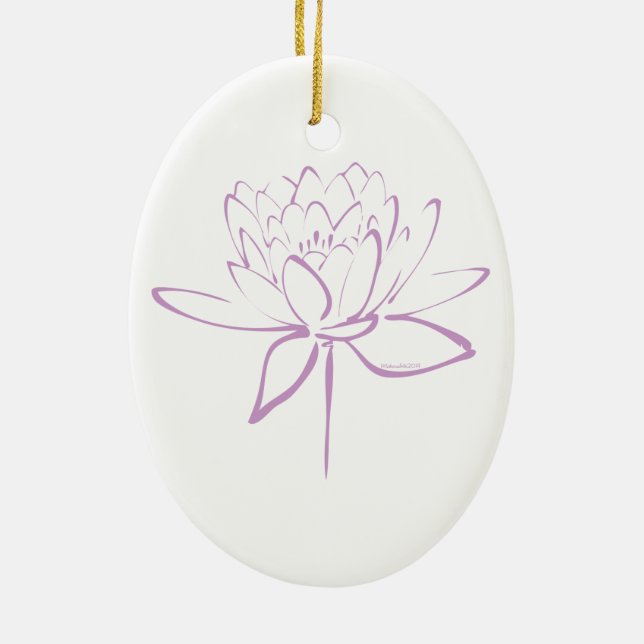 Lotus Calligraphy (Lavender) Ceramic Tree Decoration (Back)