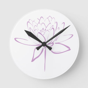 Lotus Calligraphy (Lavender) Round Clock