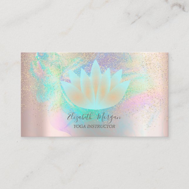Lotus Confetti Gold Holographic Ink Rose Gold Business Card (Front)