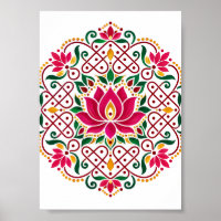 Lotus Diya Kolam Rangoli Indian Festive Floral