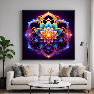 Lotus Emblem - Vibrant Geometric Floral Abstract Poster