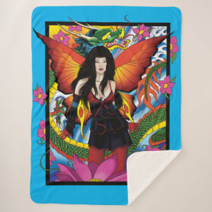 Lotus Fairy Chinese Water Dragon Sherpa Blanket