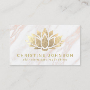 lotus faux gold foil on pink marble skincare business card