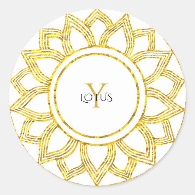 Lotus Floral Elegant Gold Mandala Monogram  Classic Round Sticker (Front)