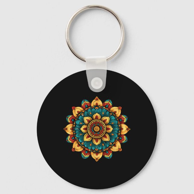 Lotus Floral Mandala Sacred Geometry Pattern  Key Ring (Front)