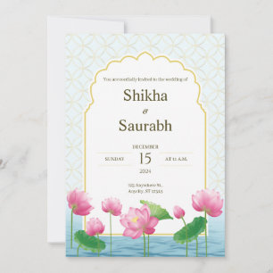 Lotus Floral Traditional Wedding Invitation