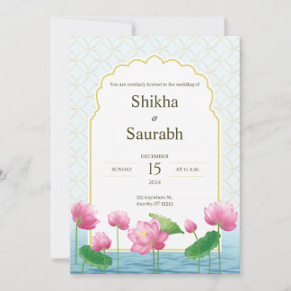 Lotus Floral Traditional Wedding Invitation
