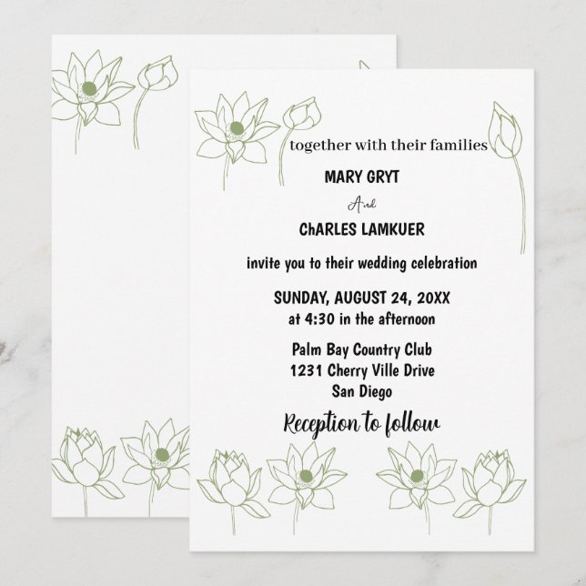 lotus floral Wedding Invitation (Front/Back)