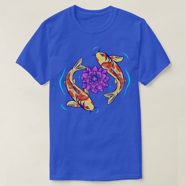 Lotus Flower and Koi Fishes T-Shirt (Design Front)