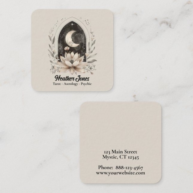 Lotus flower and moon square business card (Front/Back)