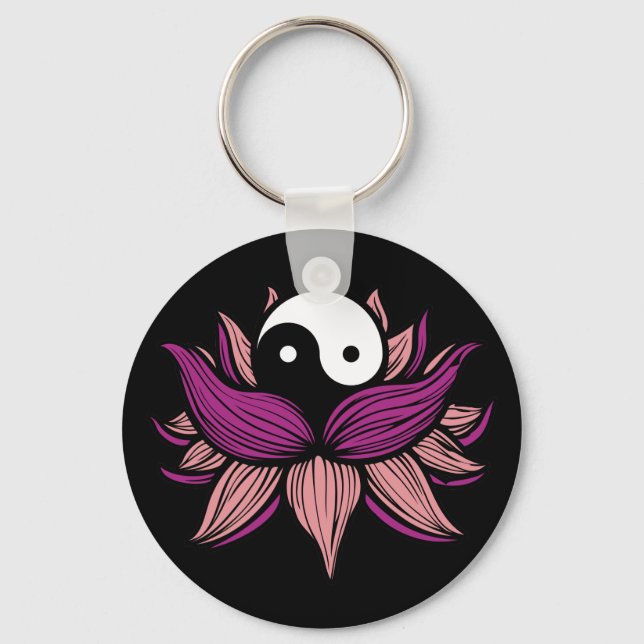 Lotus Flower and Yin Yang Key Ring (Front)