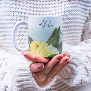 Lotus Flower Antique Japanese Fine Art Script Name Coffee Mug