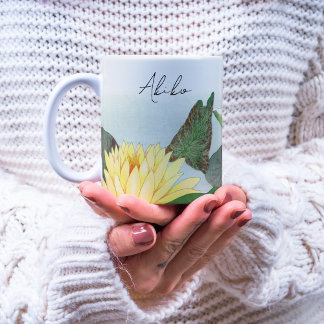 Lotus Flower Antique Japanese Fine Art Script Name Coffee Mug