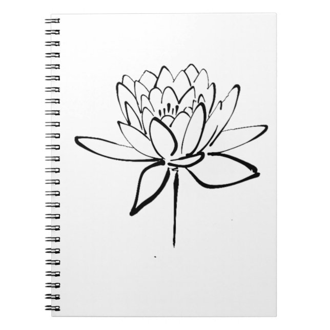 Lotus Flower Black and White Ink Drawing Art Notebook (Front)
