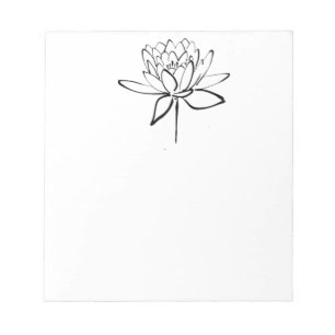 Lotus Flower Black and White Ink Drawing Art Notepad