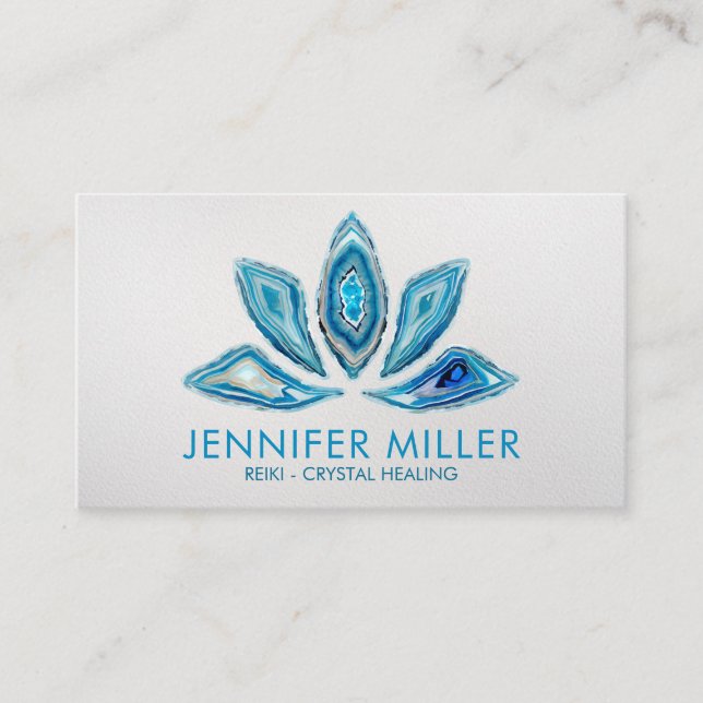 Lotus Flower - Blue Agate Geode Watercolor Business Card (Front)