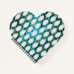 Lotus Flower Blue Green Galaxy Heart Notebook