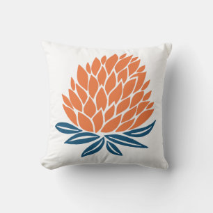 Lotus Flower Blue Orange White Cushion