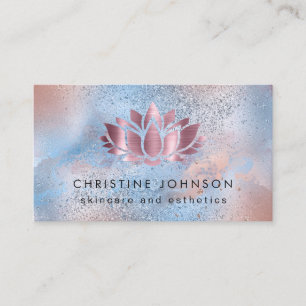 lotus flower blue rose gold business card