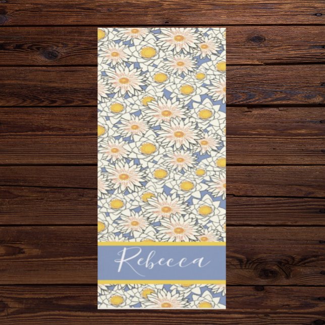 Lotus Flower Calming Blue Monogram Name Yoga Mats (Creator Uploaded)