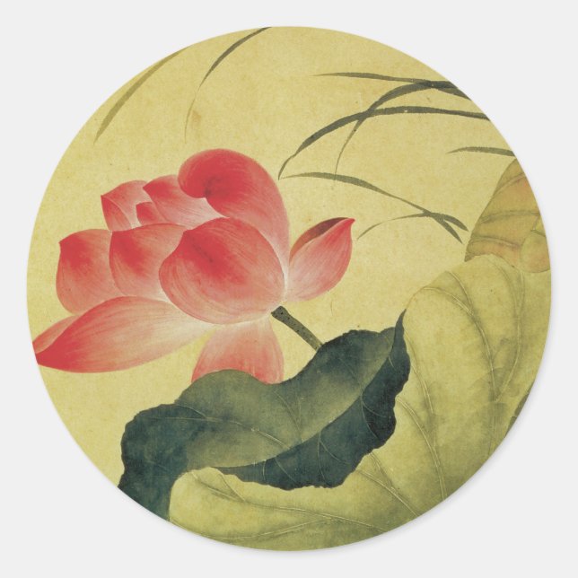 Lotus Flower Chinese Fine Art Classic Round Sticker (Front)