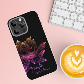 Lotus Flower Colourful Line Art Black iPhone 16 Pro Max Case