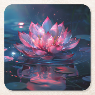 Lotus Flower Digital Art Square Paper Coaster