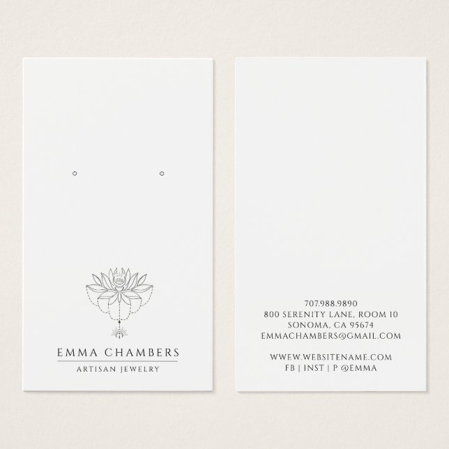Lotus Flower Earring Jewellery Display Cards (Front & Back)