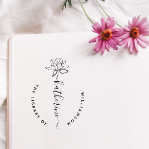 Lotus Flower Elegant Script Custom Name Library Ru Rubber Stamp