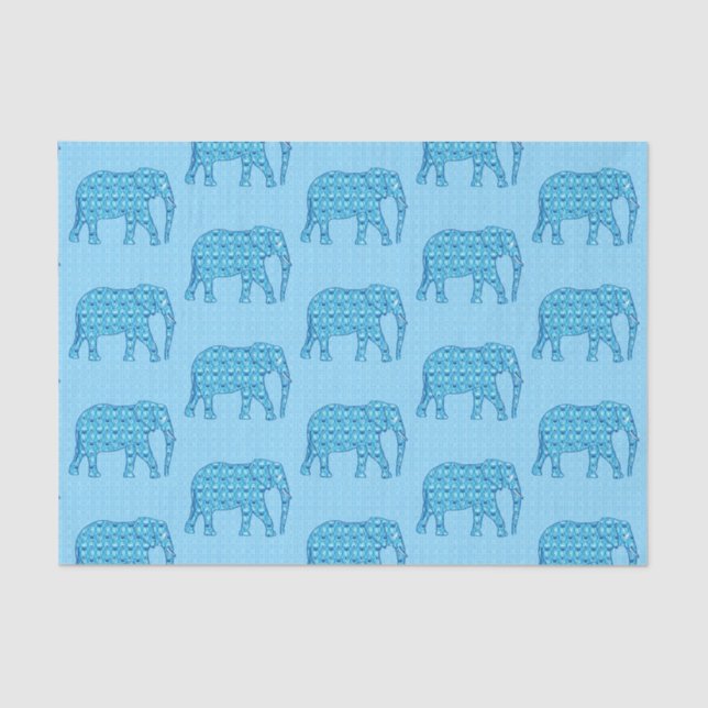 Lotus Flower Elephant, Turquoise and White Tissue Paper (Front)