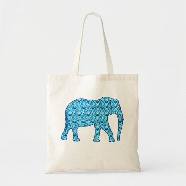 Lotus Flower Elephant, Turquoise and White Tote Bag (Front)