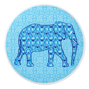 Lotus flower elephant - turquoise ceramic knob