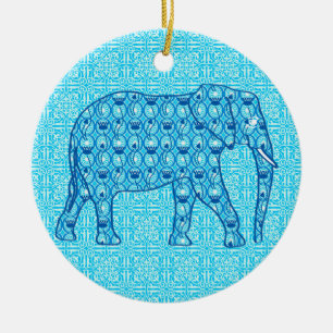 Lotus flower elephant - turquoise ceramic tree decoration