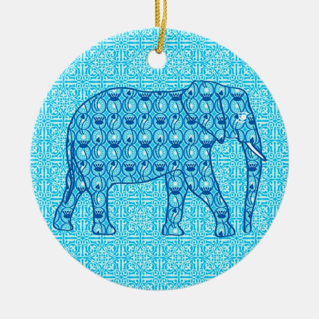Lotus flower elephant - turquoise ceramic tree decoration (Front)