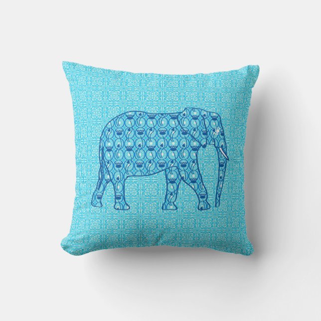 Lotus flower elephant - turquoise cushion (Front)
