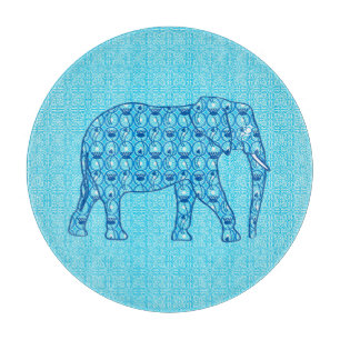 Lotus flower elephant - turquoise cutting board