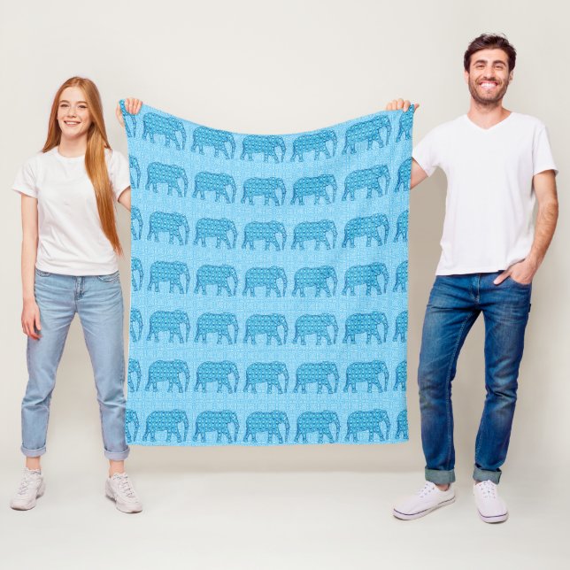 Lotus flower elephant - turquoise fleece blanket (In Situ)