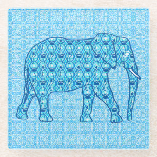 Lotus flower elephant - turquoise glass coaster