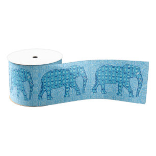 Lotus flower elephant - turquoise grosgrain ribbon