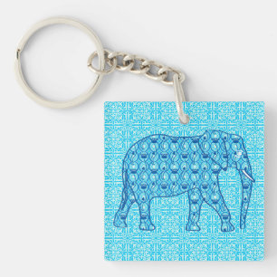 Lotus flower elephant - turquoise key ring