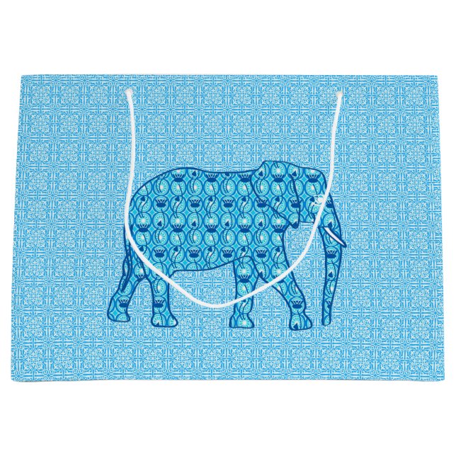 Lotus flower elephant - turquoise large gift bag (Front)
