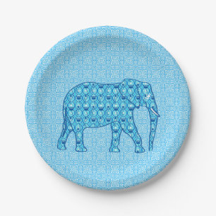 Lotus flower elephant - turquoise paper plate