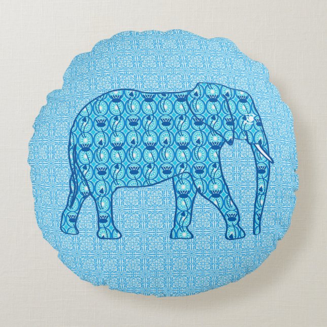 Lotus flower elephant - turquoise round cushion (Front)