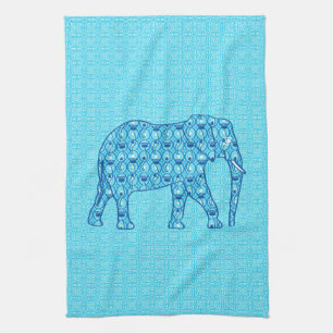 Lotus flower elephant - turquoise tea towel