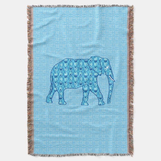Lotus flower elephant - turquoise throw blanket (Front Vertical)