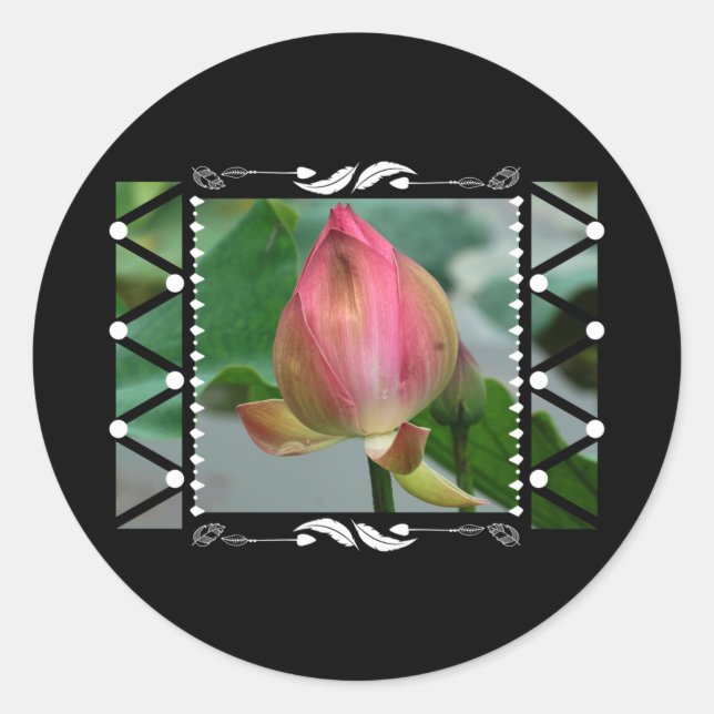 Lotus Flower Floral Geometric Classic Round Sticker (Front)